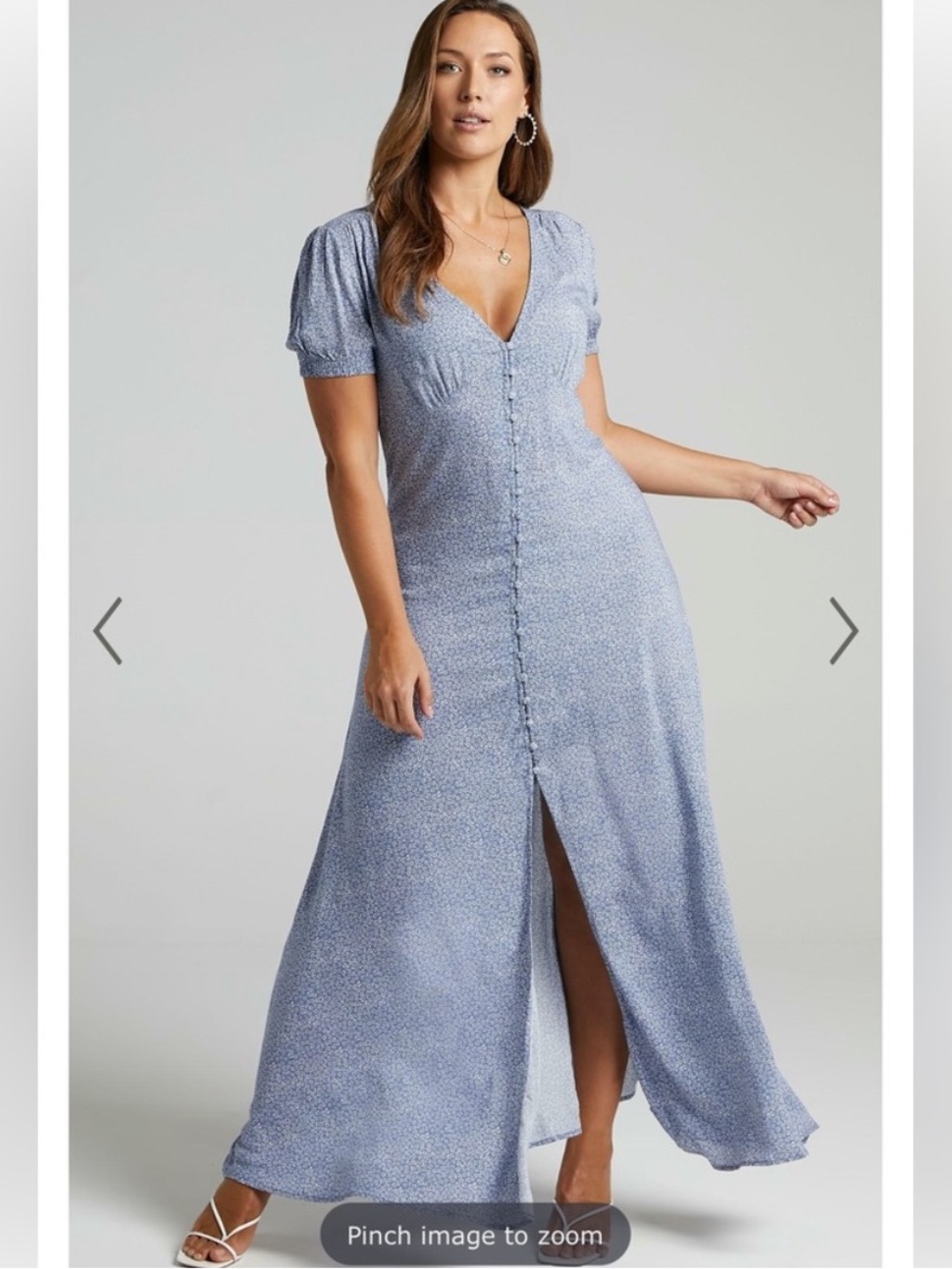 Showpo. "Flaming Hot" Blue White Ditsy Floral Button Front Maxi Dress